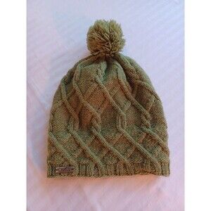 Moshiki wool hat fleece lined unisex olive green cable knit pompom Nelapese cap